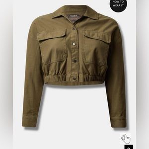 NWT Torrid Cotton Twill Cropped Jacket | size 3 / 22-24 | olive